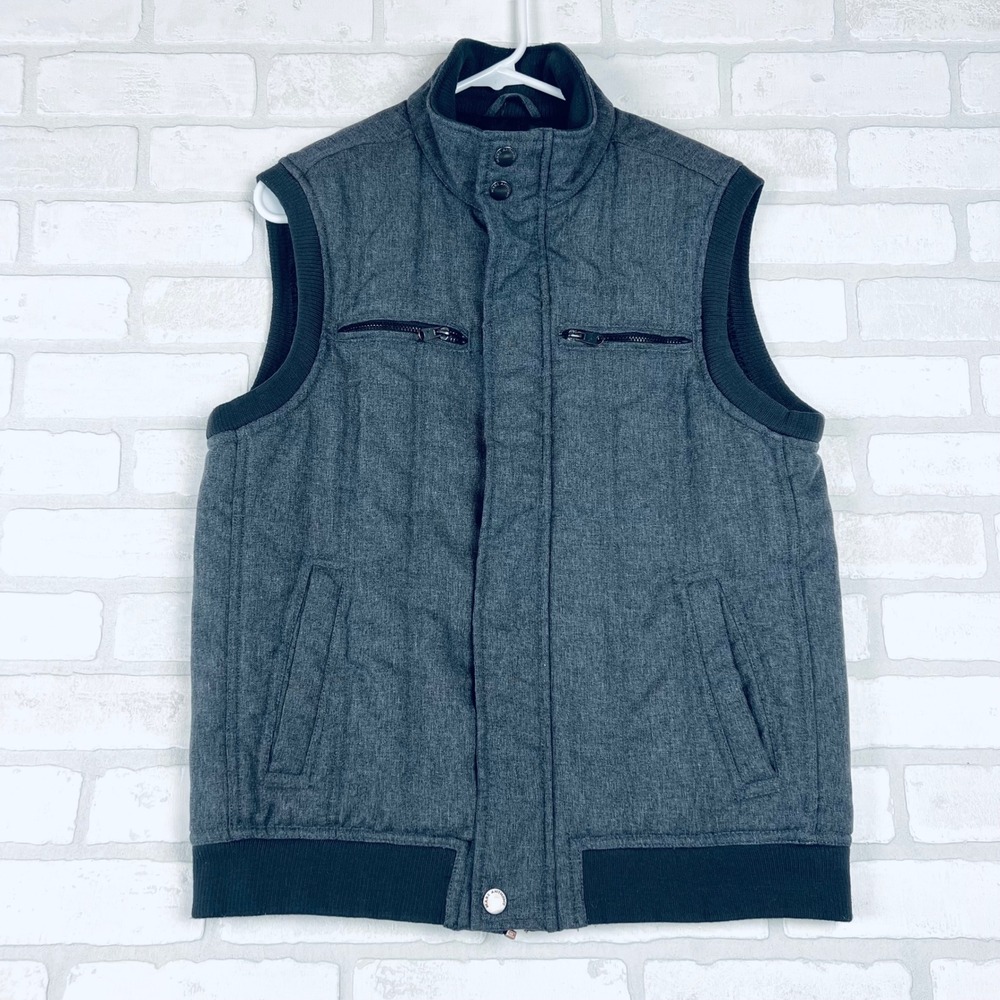 Marc Anthony Mens‎ Quilted Puffer Vest Charcoal Gray Mock Neck Full Zip Small